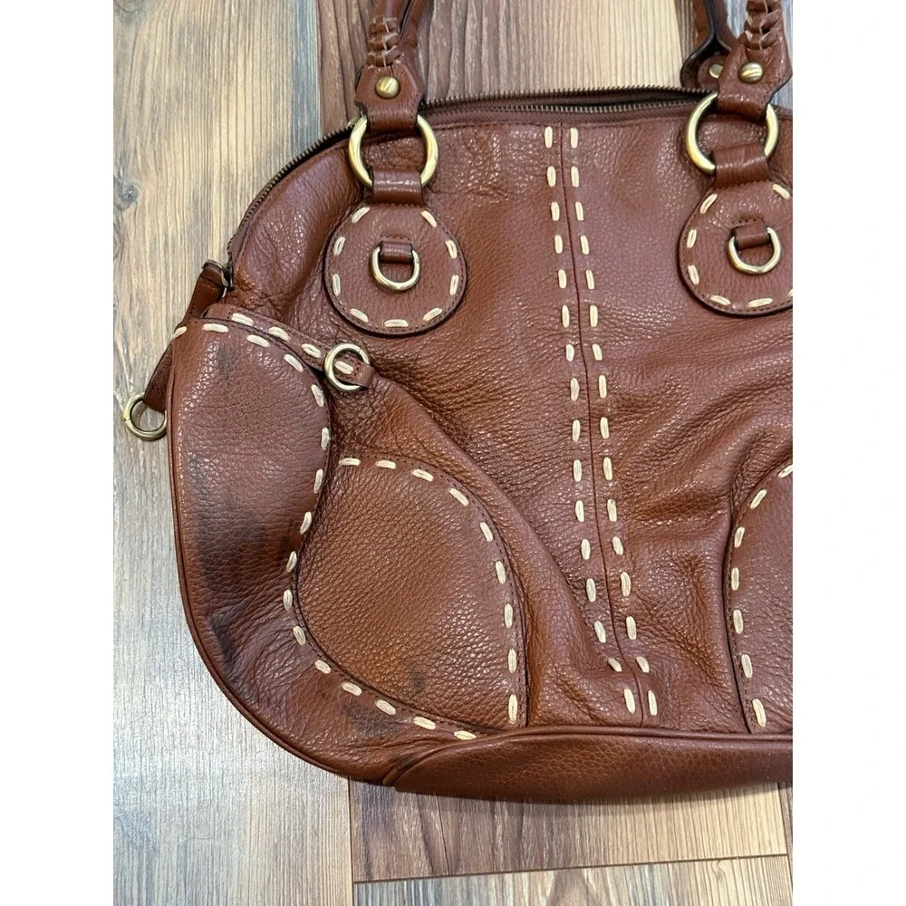 Cromia Genuine Leather Hobo Shoulder Bag With Embroidery Accents 12.5x17